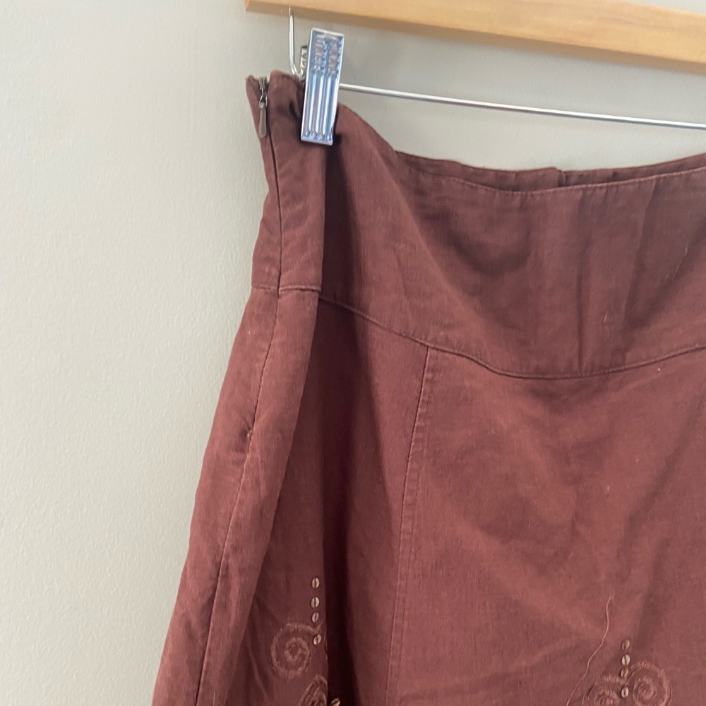 BOUTIQUE Embroidered Sequin A-Line Linen/Cotton Western Summer Casual Midi Skirt - Picture 5 of 5